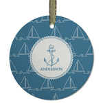Rope Sail Boats Flat Glass Ornament - Round w/ Name or Text