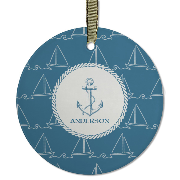 Custom Rope Sail Boats Flat Glass Ornament - Round w/ Name or Text