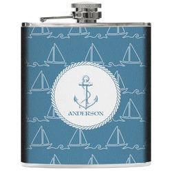 Rope Sail Boats Genuine Leather Flask (Personalized)