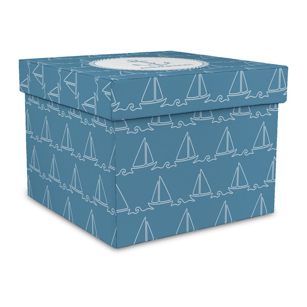 Custom Rope Sail Boats Gift Box with Lid - Canvas Wrapped - Large (Personalized)