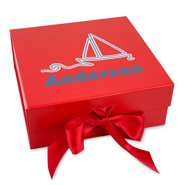 Custom Rope Sail Boats Gift Box with Magnetic Lid - Red (Personalized)