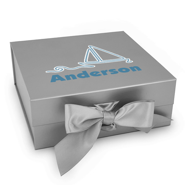 Custom Rope Sail Boats Gift Box with Magnetic Lid - Silver (Personalized)