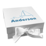 Rope Sail Boats Gift Box with Magnetic Lid - White (Personalized)