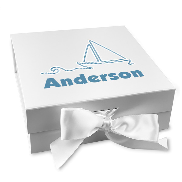 Custom Rope Sail Boats Gift Box with Magnetic Lid - White (Personalized)