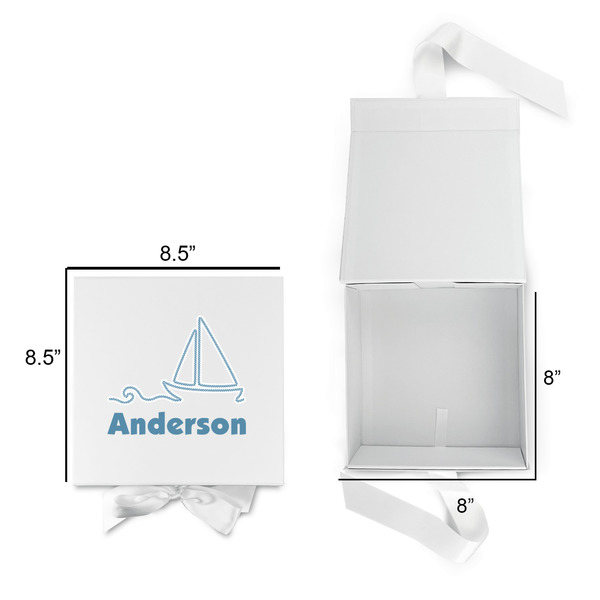 Rope Sail Boats Gift Boxes with Magnetic Lid - White - Open & Closed