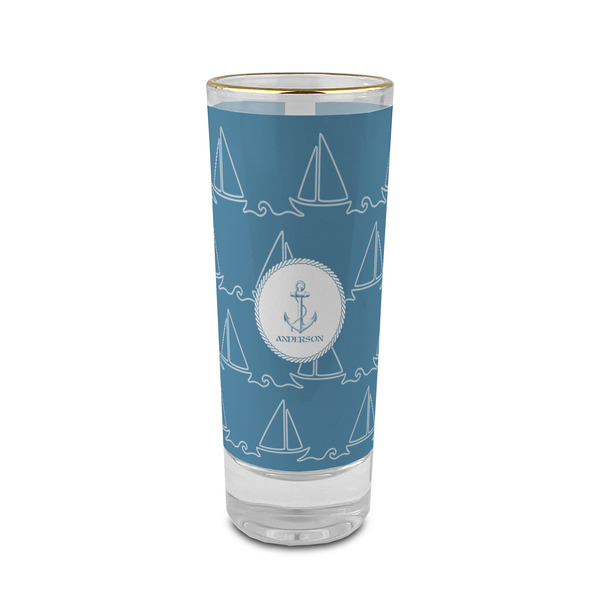 Custom Rope Sail Boats 2 oz Shot Glass -  Glass with Gold Rim - Set of 4 (Personalized)