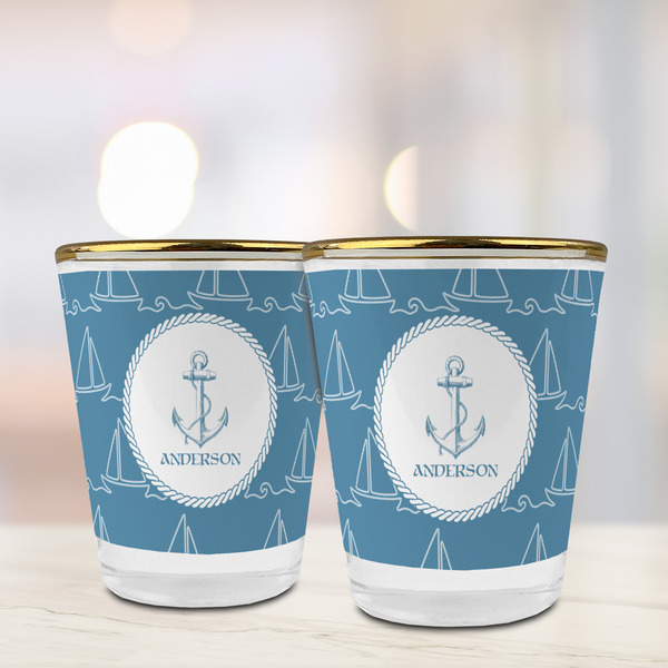 Rope Sail Boats Glass Shot Glass - with gold rim - LIFESTYLE