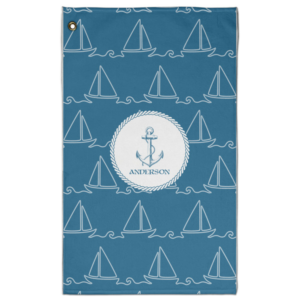 Custom Rope Sail Boats Golf Towel - Poly-Cotton Blend w/ Name or Text