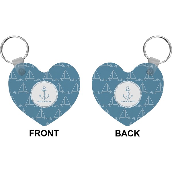 Rope Sail Boats Heart Keychain (Front + Back)