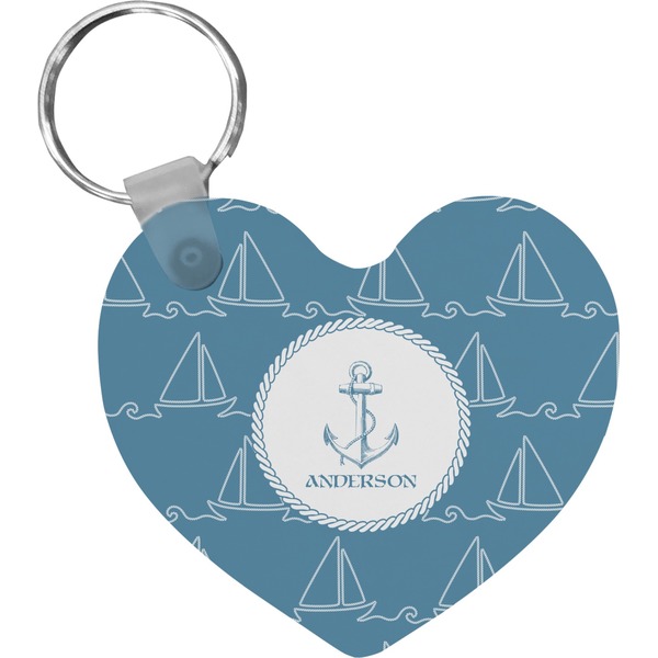Custom Rope Sail Boats Heart Plastic Keychain w/ Name or Text
