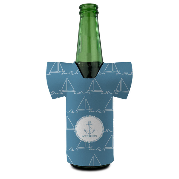 Rope Sail Boats Jersey Bottle Cooler - Set of 4 - FRONT (on bottle)