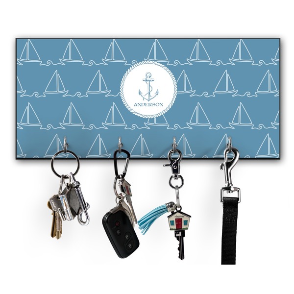 Custom Rope Sail Boats Key Hanger w/ 4 Hooks w/ Graphics and Text