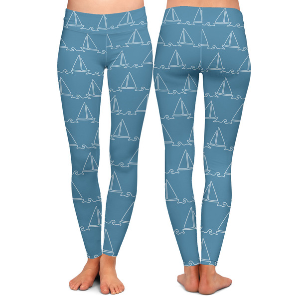 Rope Sail Boats Ladies Leggings - Front and Back