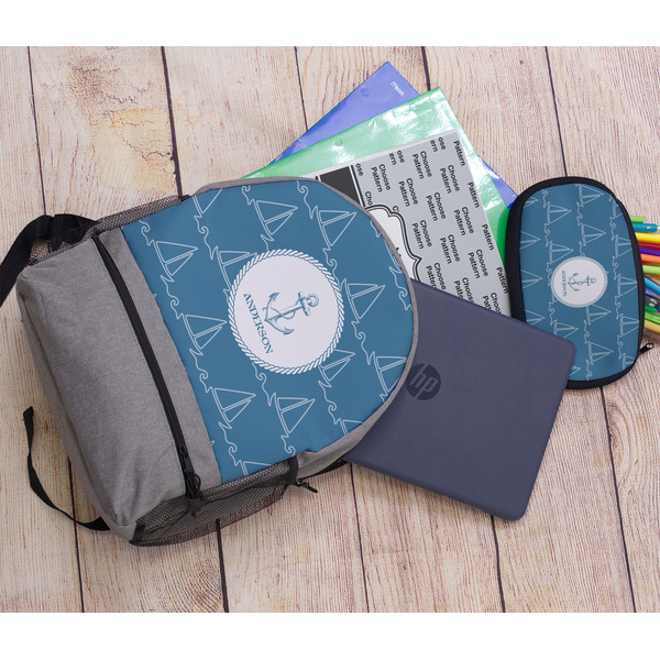 Rope Sail Boats Large Backpack - Gray - With Stuff