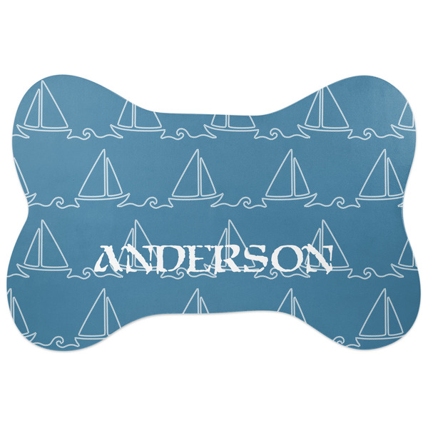 Custom Rope Sail Boats Bone Shaped Dog Food Mat (Large) (Personalized)