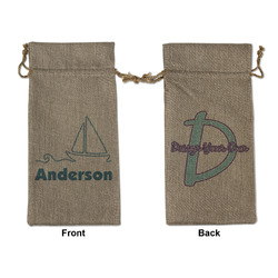 Rope Sail Boats Large Burlap Gift Bag - Front & Back (Personalized)
