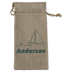 Rope Sail Boats Large Burlap Gift Bag - Front (Personalized)