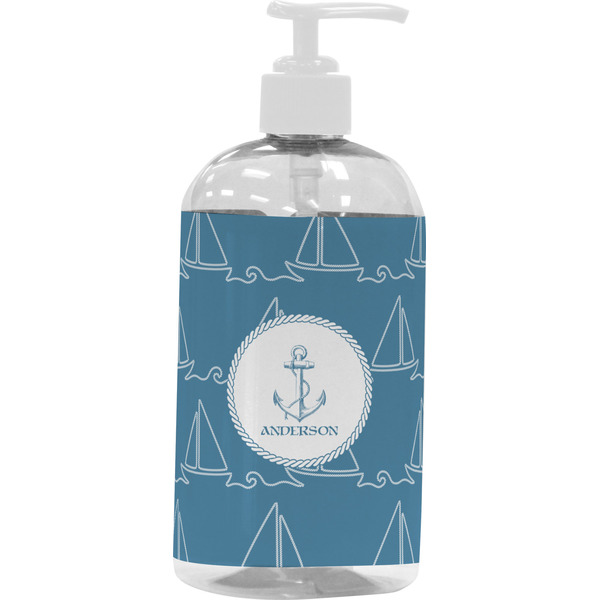 Custom Rope Sail Boats Plastic Soap / Lotion Dispenser (16 oz - Large - White) (Personalized)