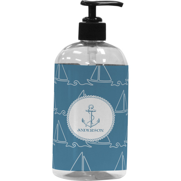 Custom Rope Sail Boats Plastic Soap / Lotion Dispenser (16 oz - Large - Black) (Personalized)