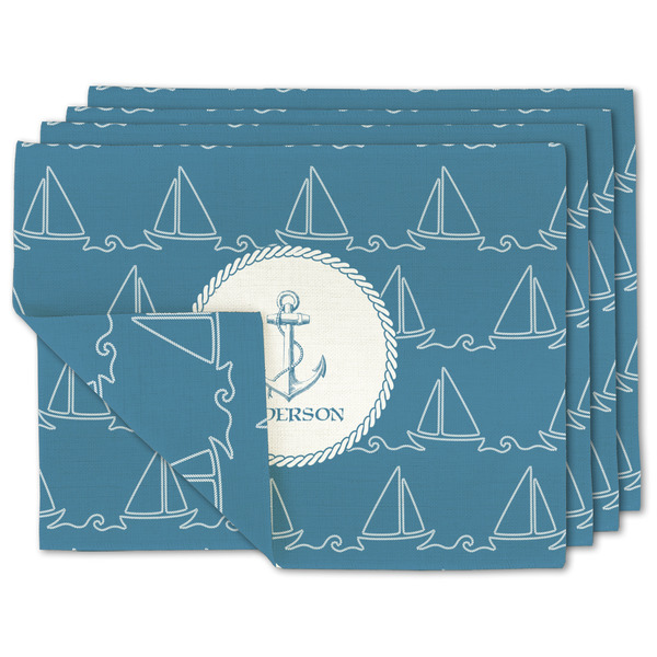 Custom Rope Sail Boats Double-Sided Linen Placemat - Set of 4 w/ Name or Text