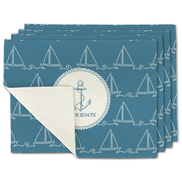 Custom Rope Sail Boats Single-Sided Linen Placemat - Set of 4 w/ Name or Text
