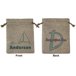 Rope Sail Boats Medium Burlap Gift Bag - Front & Back (Personalized)