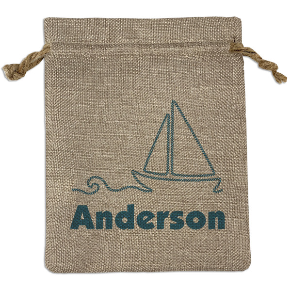 Custom Rope Sail Boats Medium Burlap Gift Bag - Front (Personalized)