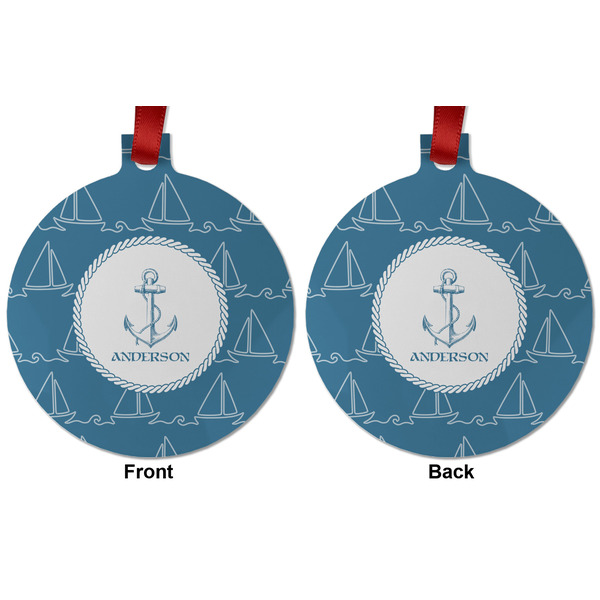 Rope Sail Boats Metal Ball Ornament - Front and Back