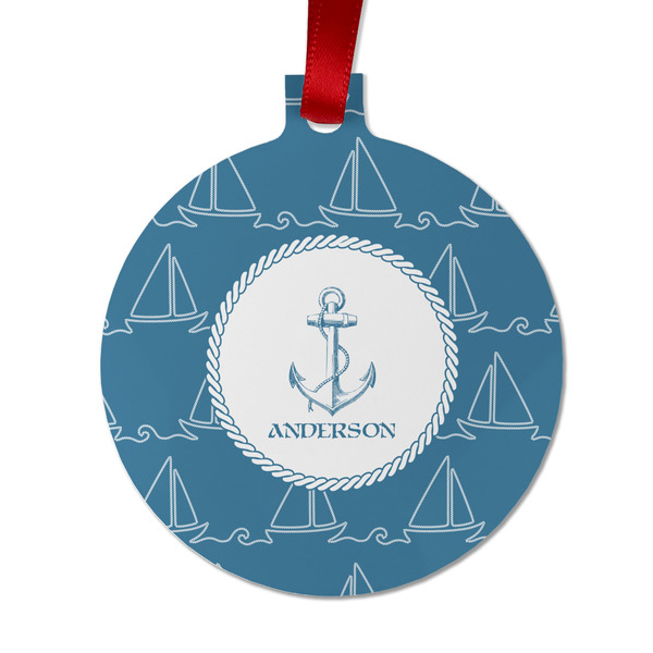 Custom Rope Sail Boats Metal Ball Ornament - Double Sided w/ Name or Text