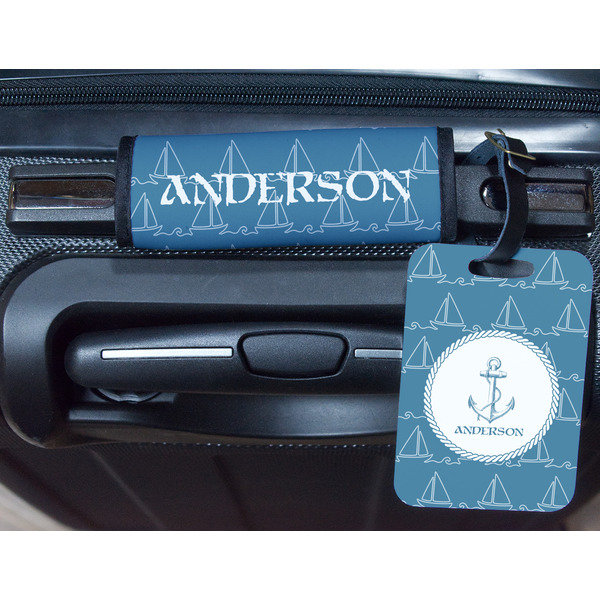 Rope Sail Boats Metal Luggage Tag & Handle Wrap - In Context