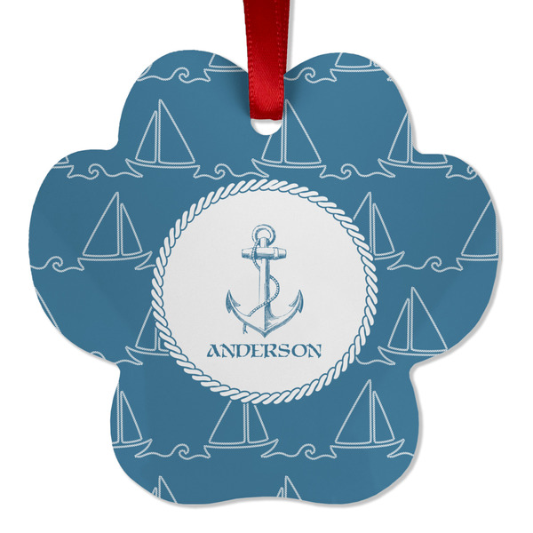 Custom Rope Sail Boats Metal Paw Ornament - Double Sided w/ Name or Text