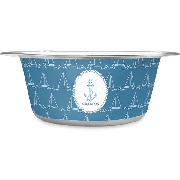 Custom Rope Sail Boats Stainless Steel Dog Bowl - Large (Personalized)