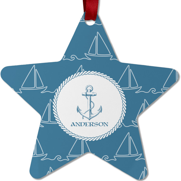 Custom Rope Sail Boats Metal Star Ornament - Double Sided w/ Name or Text