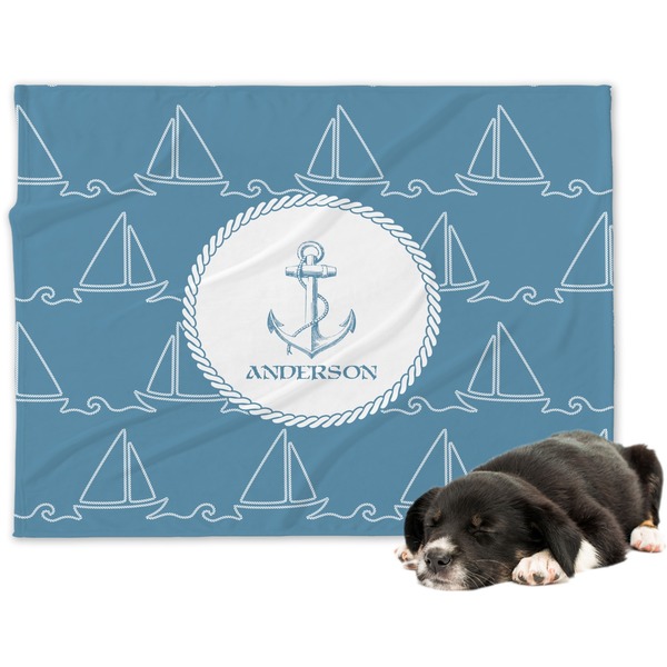 Custom Rope Sail Boats Dog Blanket - Large (Personalized)