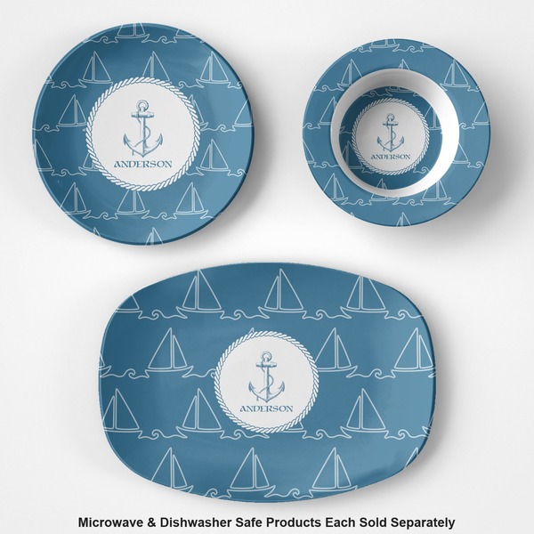 Rope Sail Boats Microwave & Dishwasher Safe CP Plastic Dishware - Group