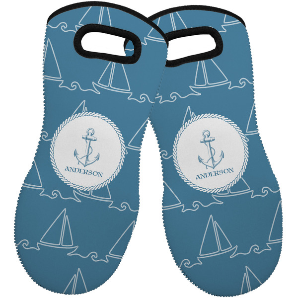 Custom Rope Sail Boats Neoprene Oven Mitts - Set of 2 w/ Name or Text