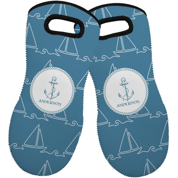 Custom Rope Sail Boats Neoprene Oven Mitts - Set of 2 w/ Name or Text