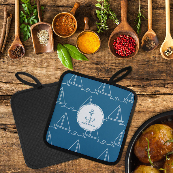 Rope Sail Boats Neoprene Pot Holder - Set of 2  LIFESTYLE (Flatlay)