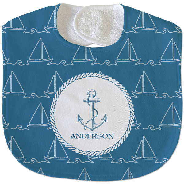 Custom Rope Sail Boats Velour Baby Bib w/ Name or Text