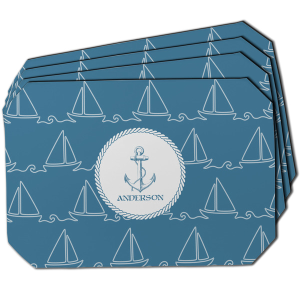 Custom Rope Sail Boats Dining Table Mat - Octagon w/ Name or Text