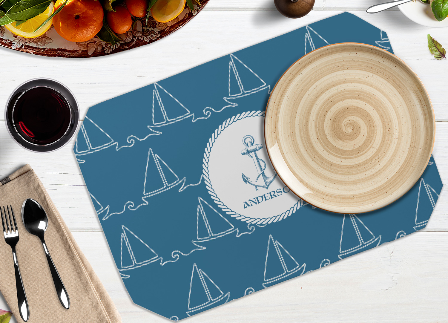 Custom Rope Sail Boats Dining Table Mat Octagon w/ Name or Text YouCustomizeIt