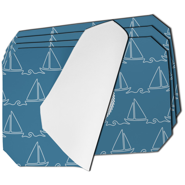 Custom Rope Sail Boats Dining Table Mat - Octagon - Set of 4 (Single-Sided) w/ Name or Text