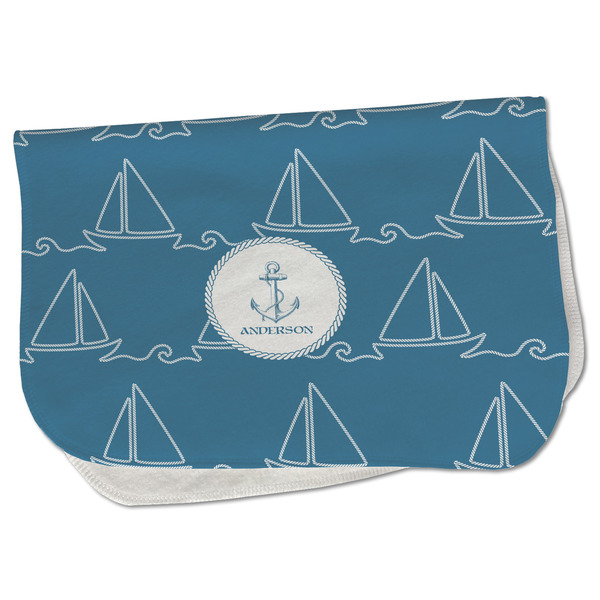 Custom Rope Sail Boats Burp Cloth - Fleece w/ Name or Text