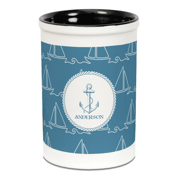 Custom Rope Sail Boats Ceramic Pencil Holders - Black