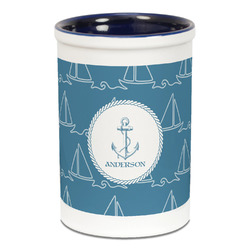 Rope Sail Boats Ceramic Pencil Holders - Blue