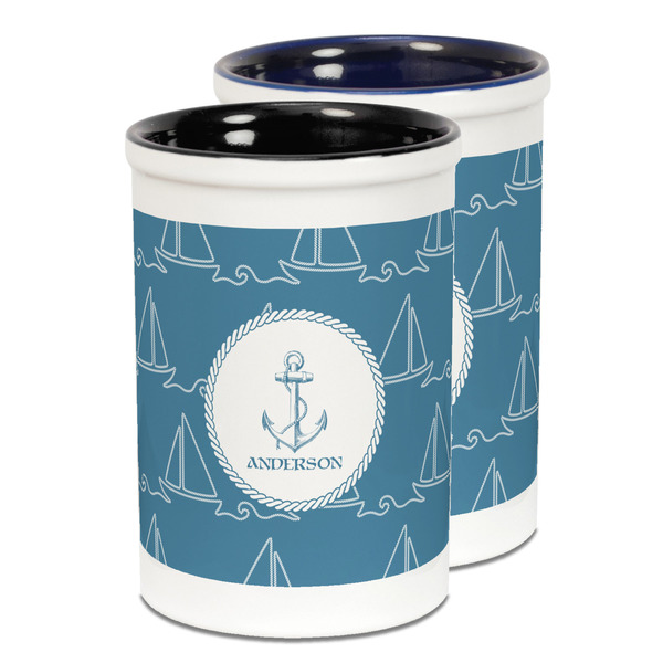 Custom Rope Sail Boats Ceramic Pencil Holder - Large