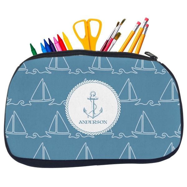 Custom Rope Sail Boats Neoprene Pencil Case - Medium w/ Name or Text