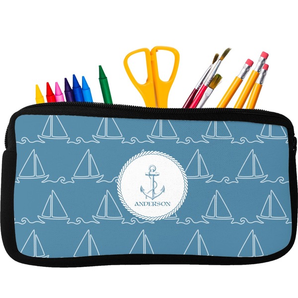 Custom Rope Sail Boats Neoprene Pencil Case - Small w/ Name or Text