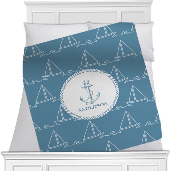 Custom Rope Sail Boats Minky Blanket - 40"x30" - Double Sided (Personalized)
