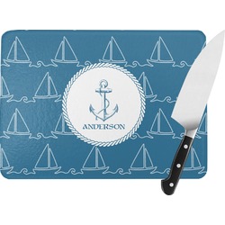 Rope Sail Boats Rectangular Glass Cutting Board - Large - 15.25"x11.25" w/ Name or Text